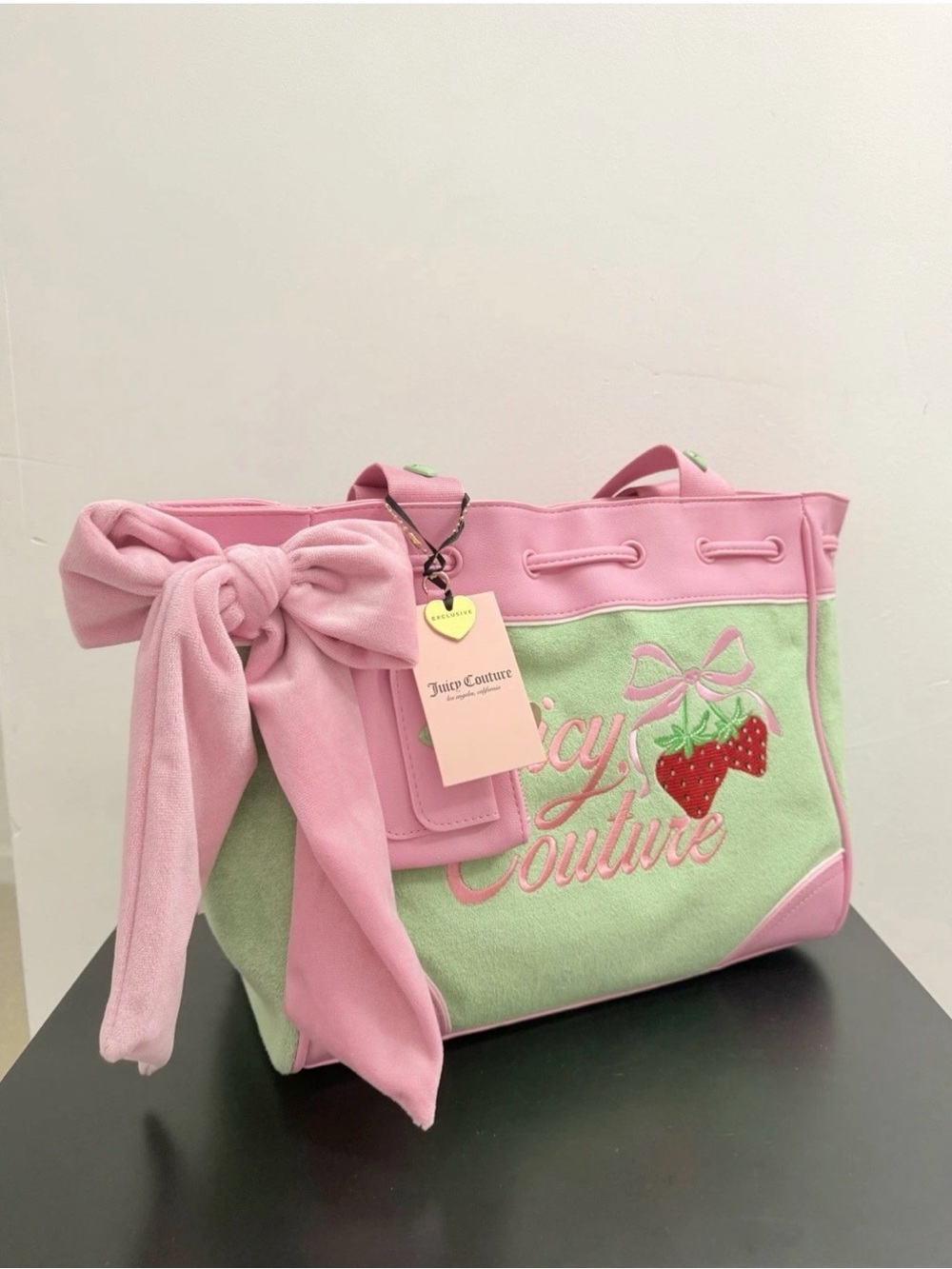 Juicy Couture Pink & Mint Strawberry Tote with Bow Accent